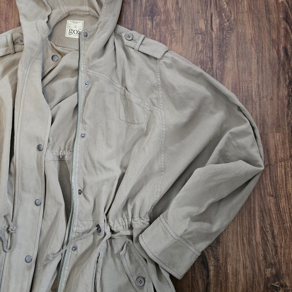 Go> by GoSilk Washable Silk Blend Hooded Jacket Open-Side Utility Anorak Olive - Picture 9 of 16